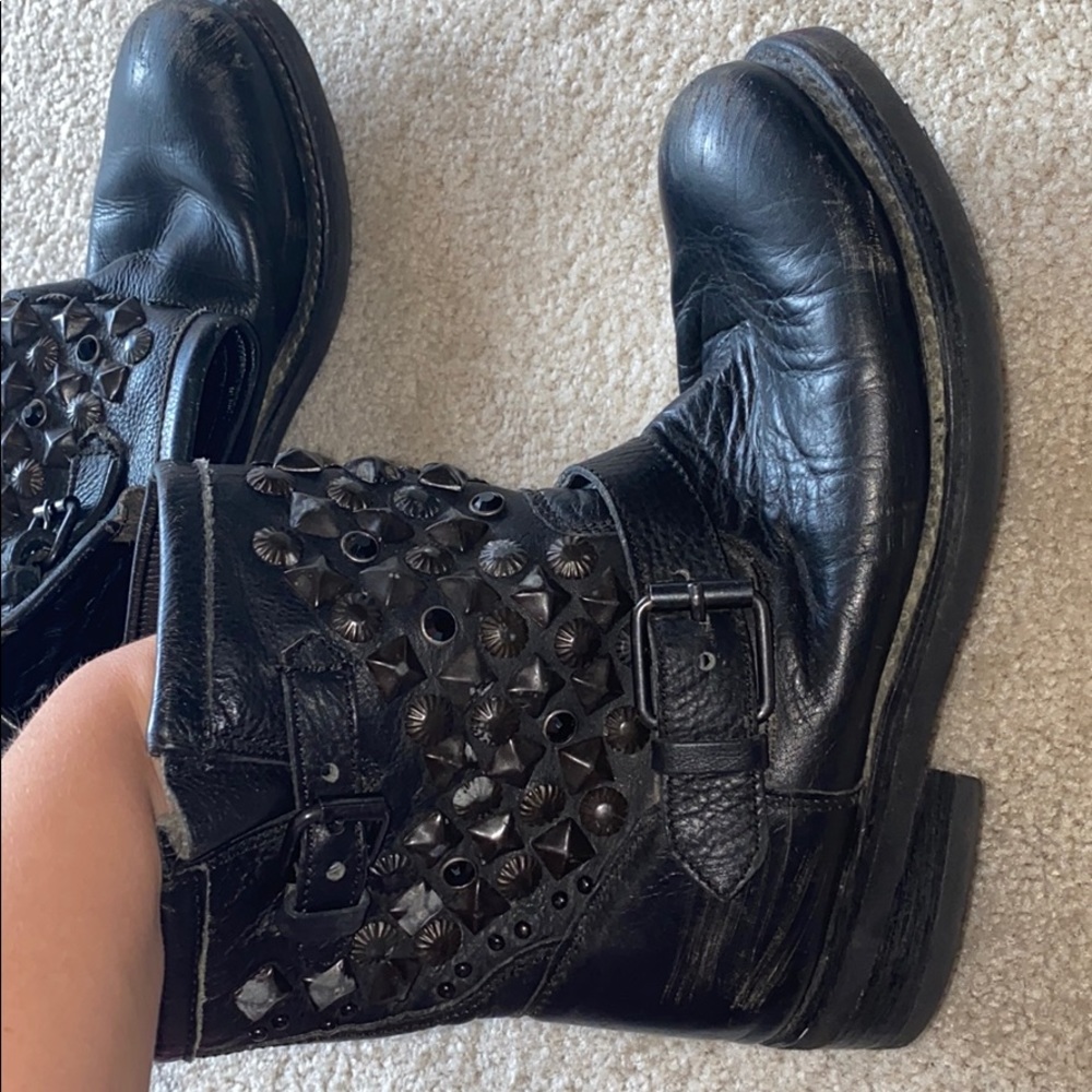 Distressed Look Authentic Leather Biker Bootie